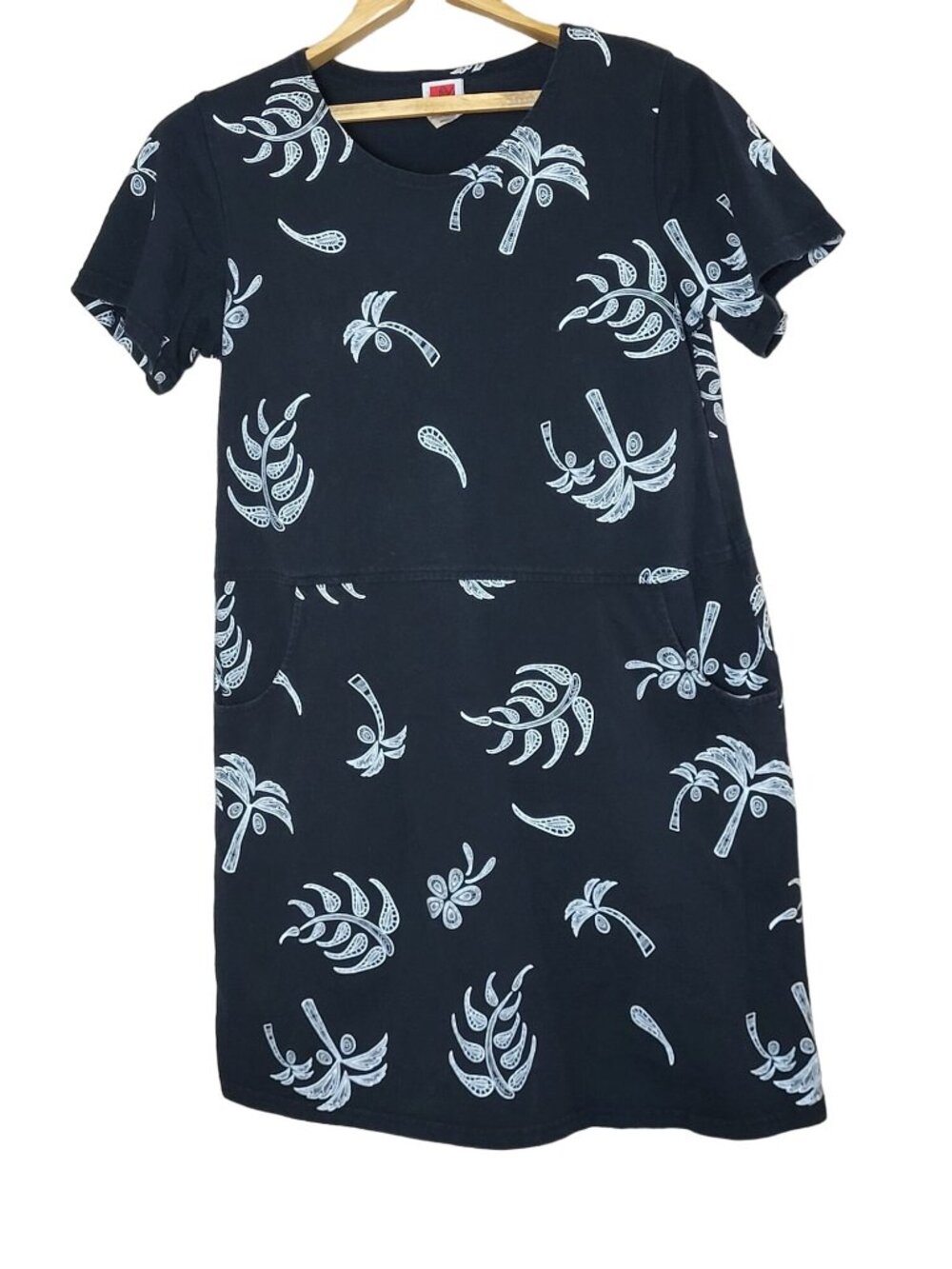 Red Ginger Vintage Palm Trees Black & White Cotton Dress Size Small